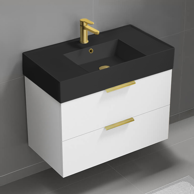 Bathroom Vanity Floating Bathroom Vanity, Modern, 32 Inch, Gold Handles Nameeks DERIN198